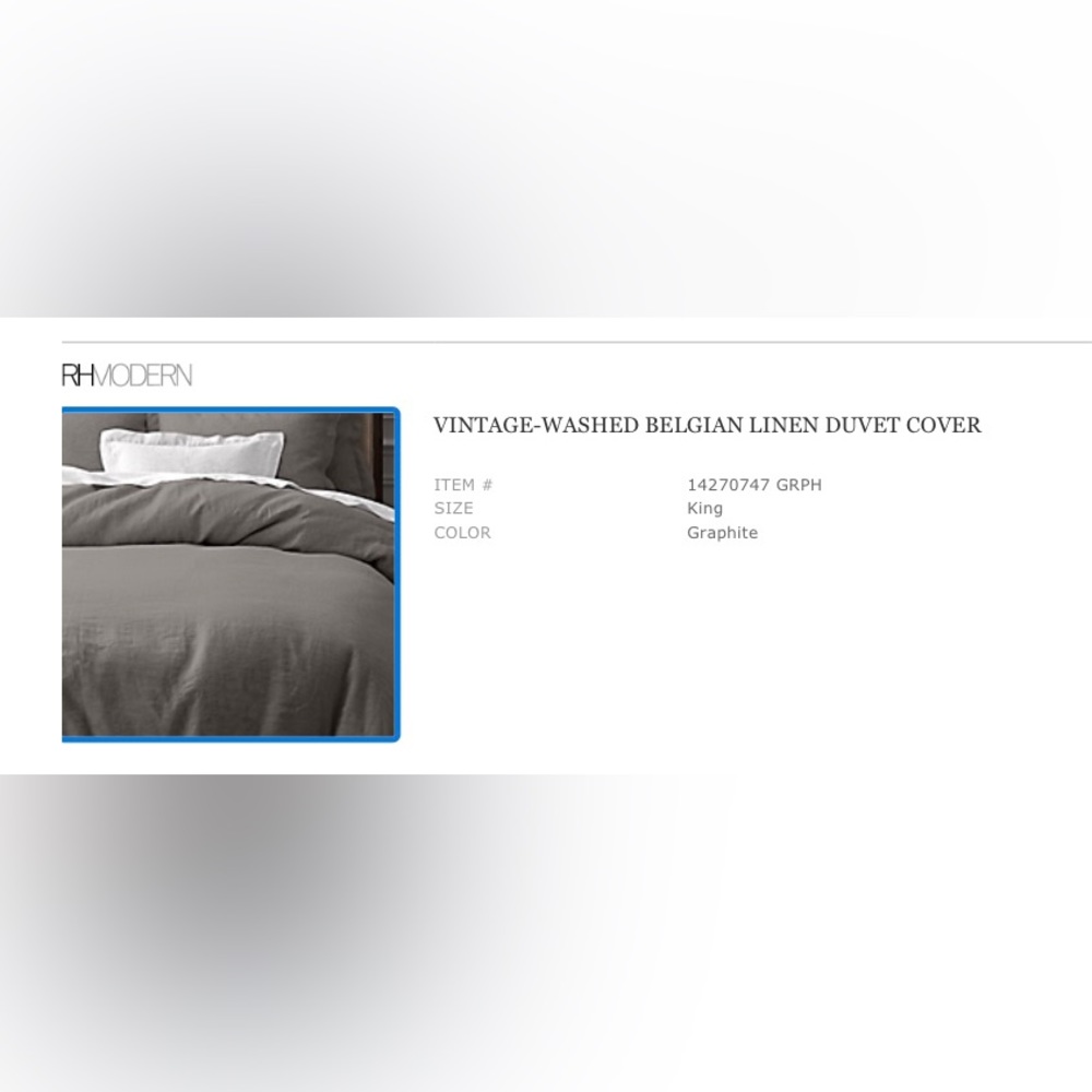 Gently Used Restoration Hardware Linen Duvet Cover - King/Cal King Graphite